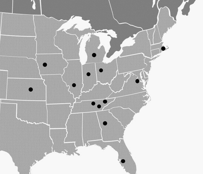 Eastern half of the U.S. map